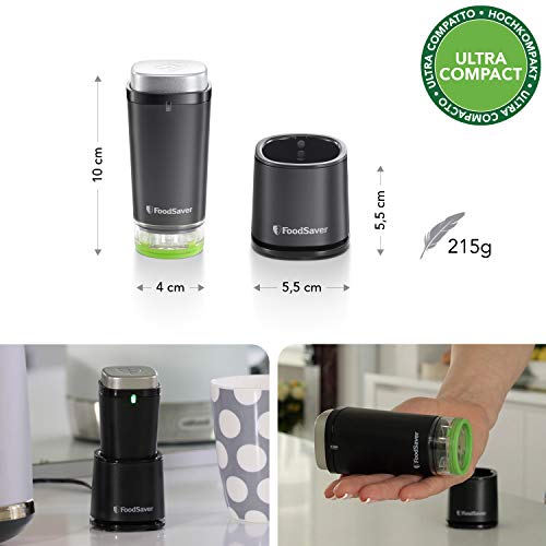 FoodSaver VS1192X Envasadora al vacío de alimentos inalámbrica y portátil con base de carga + FFC020X Recipientes para Envasar al Vacío “Fresh Containers”, 700 ml, 1,2L y 1,8L, Set de 3 Contenedores