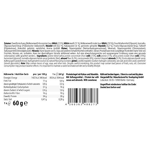 foodspring Barritas de Proteína, Muffin de Chocolate, Pack de 12 x 60g, Sin azúcar añadido, Baja en carbohidratos, Perfectas para después de entrenar