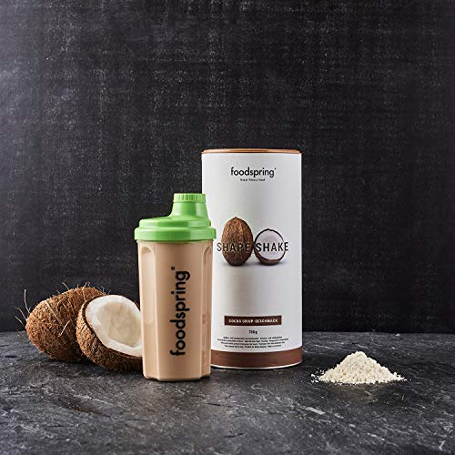 foodspring Shape Shake, Sabor Coco, 750g, Batido saciante, 100% proteína de suero de leche en polvo, Enriquecido con L-carnitina (quema grasas)