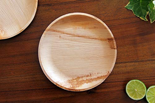 FOOGO Green 100 Platos de hoja de palma Desechable |20cm Ronda Duro| Vajilla Ecológico Biodegradable |Como platos de bambu, Platos de plástico, Platos de papel|Para la Fiesta de Bodas,Camping