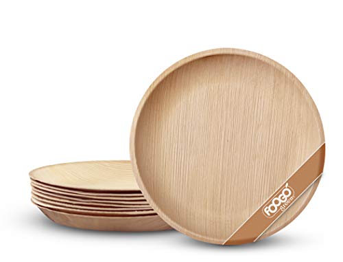 FOOGO Green 100 Platos de hoja de palma Desechable |20cm Ronda Duro| Vajilla Ecológico Biodegradable |Como platos de bambu, Platos de plástico, Platos de papel|Para la Fiesta de Bodas,Camping