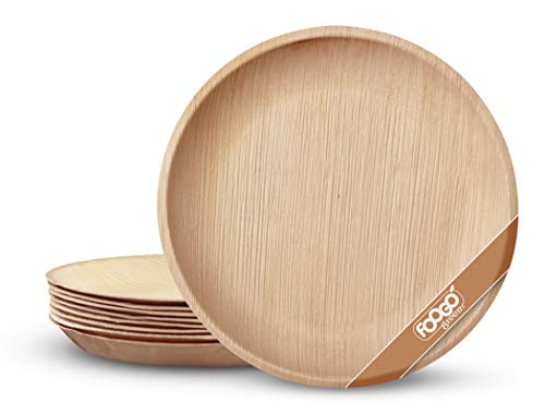 FOOGO Green 25 Platos de hoja de palma Desechable |25cm Grande Ronda Duro| Vajilla Ecológico Biodegradable |Como platos de bambu, Platos de plástico, Platos de papel|Para la Fiesta de Bodas,Camping