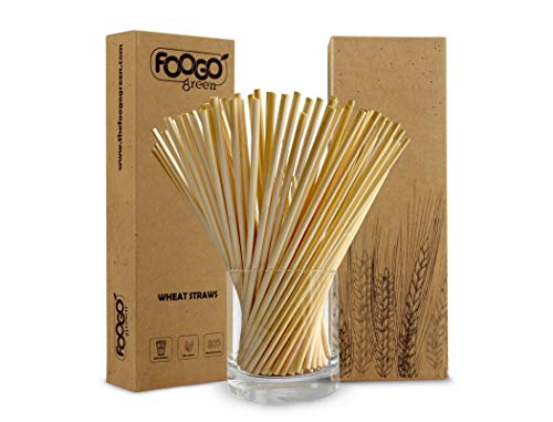 FOOGO Green Pajitas de trigo 200 unidades, desechables, alternativa de paja de plástico, orgánico, biodegradable, zumo y cóctel, respetuoso con el medio ambiente, sin gluten, bodas y fiestas