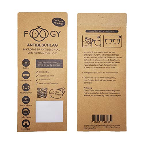 FOOGY Paño de microfibra antivaho para gafas | paño de limpieza en seco | no se necesitan líquidos adicionales