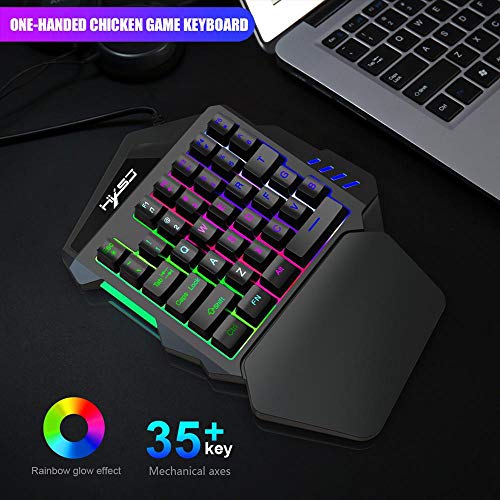 FOONEE Teclado y raton gaming, Teclado mecánico para juegos de 35 teclas con mouse para juegos con cable Retroiluminación LED RGB para Switch, PS4, PC, Xbox One