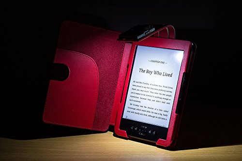 Forefront Cases Funda para Amazon Kindle (4a y 5a Generación - 2012 Modelo) Funda Carcasa Stand Case Cover con Luz de Lectura LED - Extra Robusto y Protección Completa del Dispositivo - Rojo