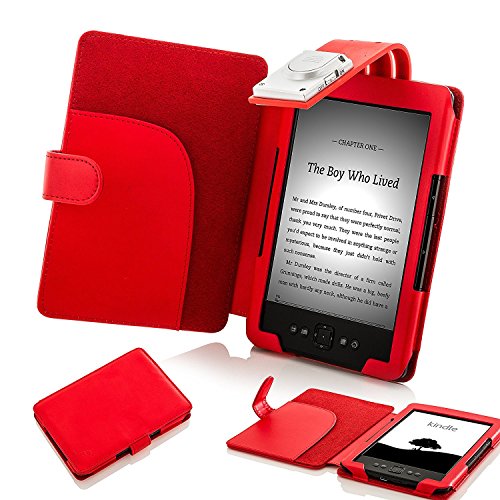 Forefront Cases Funda para Amazon Kindle (4a y 5a Generación - 2012 Modelo) Funda Carcasa Stand Case Cover con Luz de Lectura LED - Extra Robusto y Protección Completa del Dispositivo - Rojo