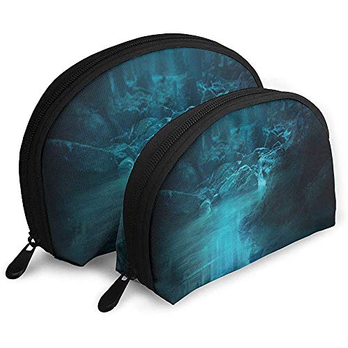 Forest Waterfall Trees Moonlight Bolsas portátiles Bolsa de Maquillaje Bolsa de Aseo Bolsas de Viaje portátiles multifunción con Cremallera