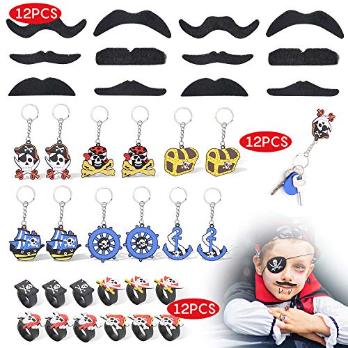 FORMIZON 48 Piezas Fiesta Pirata Accesorios, Pirata Accesorios, Bandera Pirata Capitán Traje Set, Fake Bigote para Niños Cosplay Partido Fiesta Accesorio