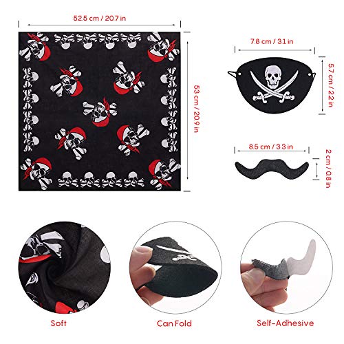 FORMIZON 48 Piezas Fiesta Pirata Accesorios, Pirata Accesorios, Bandera Pirata Capitán Traje Set, Fake Bigote para Niños Cosplay Partido Fiesta Accesorio