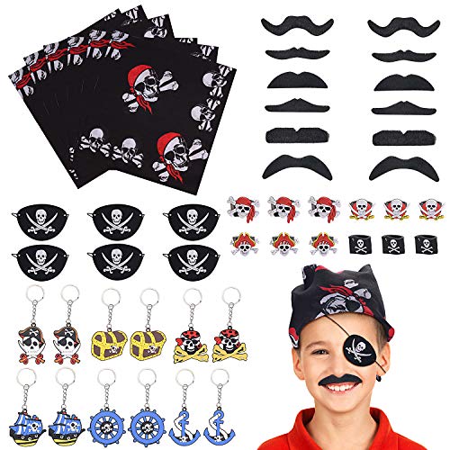 FORMIZON 48 Piezas Fiesta Pirata Accesorios, Pirata Accesorios, Bandera Pirata Capitán Traje Set, Fake Bigote para Niños Cosplay Partido Fiesta Accesorio