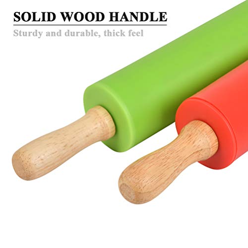 FOROREH Rodillo de Silicona Antiadherente para Hornear Pizza Galletas Pastelería Panadero, Rodillo Amasar de Madera de Cocina Ideal para Rodillo de Masa, 2 rodillos S & M