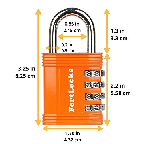 FortLocks – Candado Naranja de Casillero, 4 Dígitos, Acero Inoxidable Endurecido, Resistente al Agua y a la Intemperie, Números Fáciles de Leer, Combinación Reajustable y a Anti-Cortes - 1 Paquete