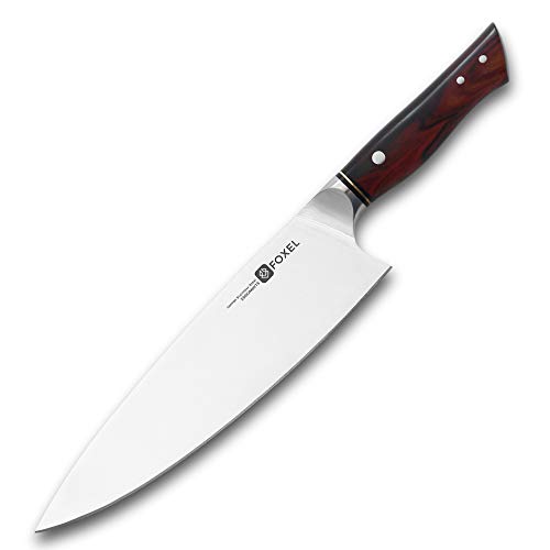 Foxel cuchillo de chef de 9 pulgadas profesional cuchillo de cocina – Lynx Series – Acero alemán de alto carbono ideal para balancear, cortar, cortar – mango de madera de ébano