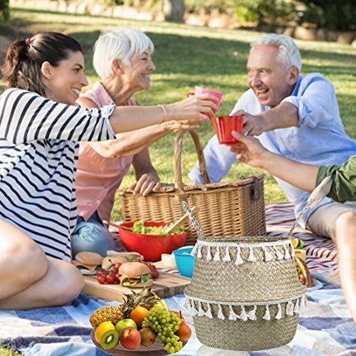 Foxlove Cesta De Almacenamiento Tejida A Mano Cesta De Lavandería Cesta De Vientre De Pasto Marino Para Plantas De Almacenamiento Cesta De Maceta Y Cesta De Lavandería, Picnic Y Comestibles | 24x28 Cm