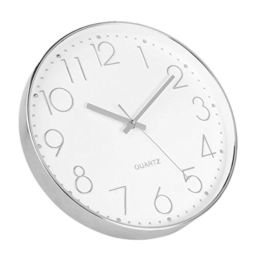 Foxtop Moderno Silencioso Grandes Decorativos Cuarzo Redondo Reloj de Pared sin Tic TAC para Cocina Dormitorio Escuela Oficina Sala de Estar, Ø: 30 cm, Plata