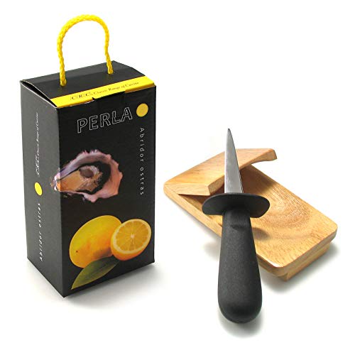 FranquiHOgar Set Completo de Ostras-Abridor de ostras, Taco de Madera, 6 Piezas Cuchara/Tenedor de Acero Inoxidable ostras Multiusos, exprimidor de Limones de Acero Inoxidable, toallita Manos marisco