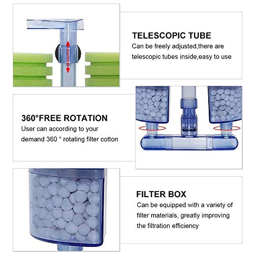 Fransande Filtro de acuario, ultra silencioso para acuario, esponja bioquímica, bomba de aire Betta Fry, acuario, acuario, tanque de agua, doble espuma, filtros Xy-2882