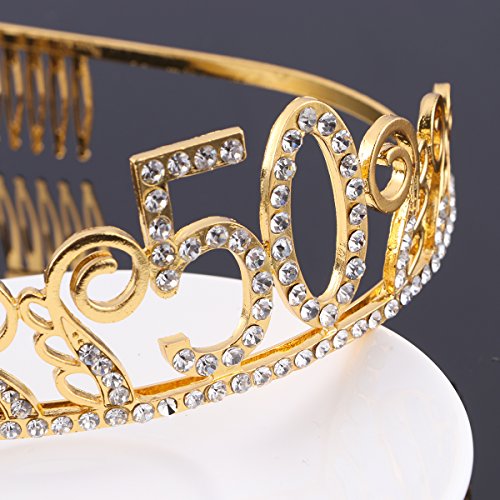 Frcolor 50 Años Cumpleaños Tiara Corona Diadema Cristal (oro)