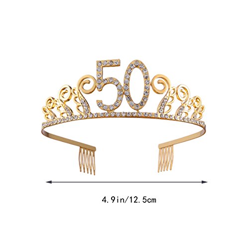 Frcolor 50 Años Cumpleaños Tiara Corona Diadema Cristal (oro)
