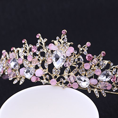 Frcolor Tiara de la boda y corona flor de diamantes de imitación Princesa de la novia corona con pendientes