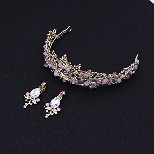 Frcolor Tiara de la boda y corona flor de diamantes de imitación Princesa de la novia corona con pendientes