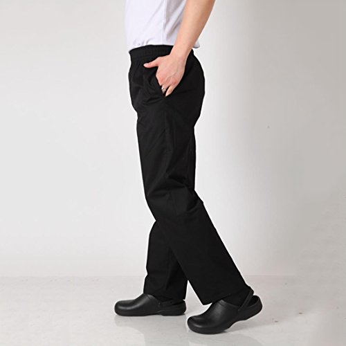 Freahap Trabaja Pantalones Pantalones de Chef Pantalones para camanero Negro Elástico L