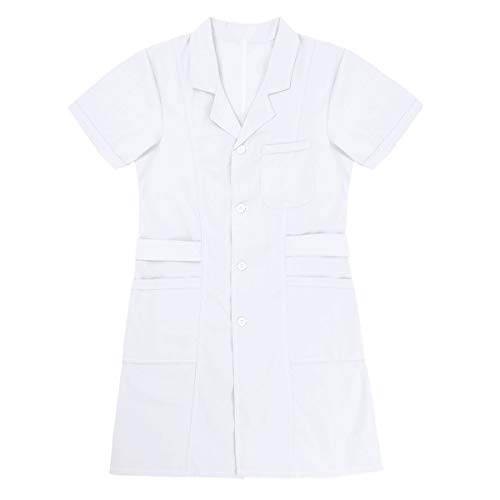 Freebily Uniforme Sanitario Mujer Blanco/Rosa/Azul Talla Grande Disfraz de Enfermera Casaca Bata Laboral de Trabajo Veterinaria Hostelería Blanco Large