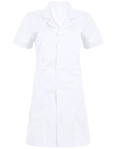 Freebily Uniforme Sanitario Mujer Blanco/Rosa/Azul Talla Grande Disfraz de Enfermera Casaca Bata Laboral de Trabajo Veterinaria Hostelería Blanco Large