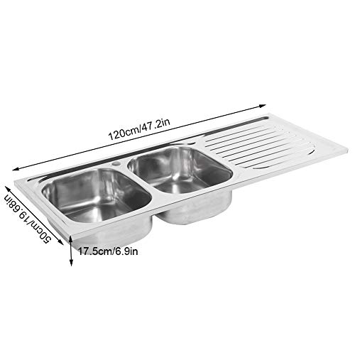 Fregadero de Cocina 2 Senos con Escurridor 110 x 48cm, Fregadero de Cocina para Empotrar de Acero Inoxidable, con Conexión para Lavavajillas o Lavadora