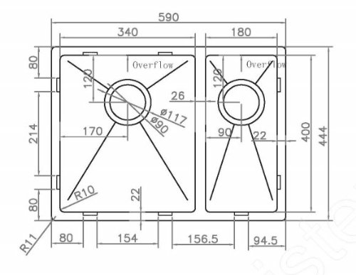 Fregadero de Cocina Mizzo Linea 34-18 | Acero Inoxidable 304 | Mueble de 60 cm | Montaje Bajo o Sobre Encimera o al Ras | Radio 10mm | 1.5 Seno