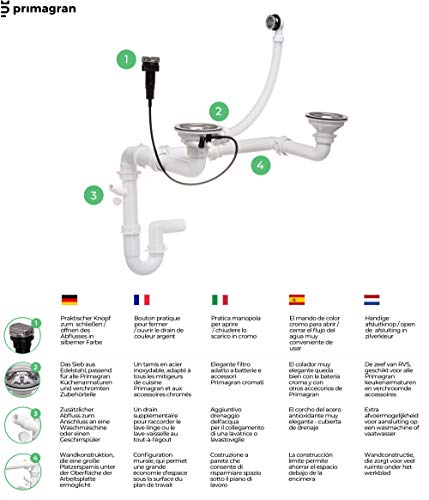 Fregadero de granito con sifón y grifo –Madrid– Fregadero integrado Grafito con grifo cromado 3000 – Fregadero de cocina para mueble bajo de 60cm