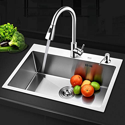 Fregadero de la Cocina del Acero Inoxidable 304 Solo Undermount Hecho a Mano Cepillado Drenador de Dibujo sin Costura Fregaderos Grandes Platos de Lavado 11.4 (Size : 630X450cm)