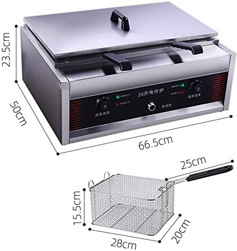 Freidora eléctrica de 25 l con 2 cestas, freidora de encimera eléctrica de acero inoxidable, control de temperatura, dispositivo de seguridad dual, para freír chips