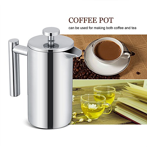 French Press Coffee Maker, Cafetera de acero inoxidable de doble pared Tetera francesa de 350 ml con filtro