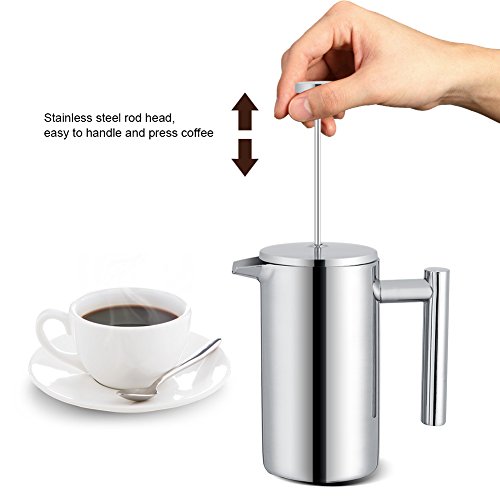 French Press Coffee Maker, Cafetera de acero inoxidable de doble pared Tetera francesa de 350 ml con filtro