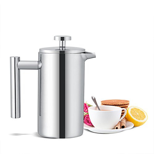 French Press Coffee Maker, Cafetera de acero inoxidable de doble pared Tetera francesa de 350 ml con filtro