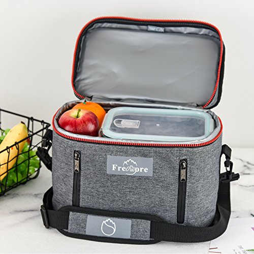 Fresho Insulated Lunch Kit Tote Slim Box Bolsas pequeñas para mujeres/hombres 丨 Compact Storage Comidas Contenedores Ice Pack - Crossbody con correa de hombro ajustable (gris oscuro)