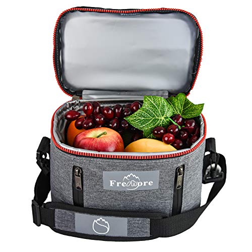 Fresho Insulated Lunch Kit Tote Slim Box Bolsas pequeñas para mujeres/hombres 丨 Compact Storage Comidas Contenedores Ice Pack - Crossbody con correa de hombro ajustable (gris oscuro)