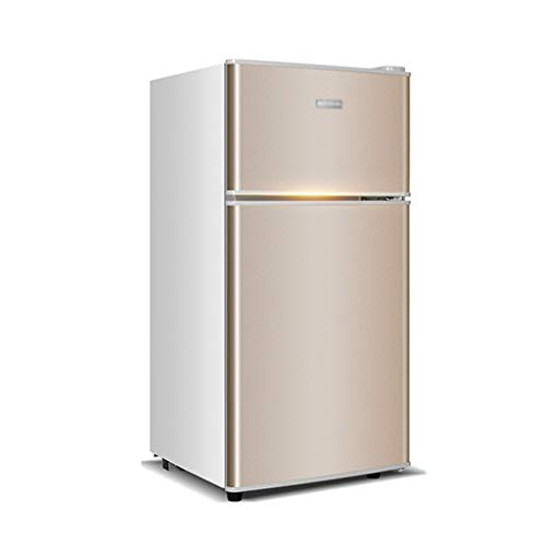 FRIDGE Pequeño Refrigerador De Doble Puerta | Nevera De Congelación del Hogar | Nevera De Mostrador | Energía Baja A + (118L, Plata/Oro)