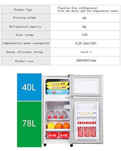 FRIDGE Pequeño Refrigerador De Doble Puerta | Nevera De Congelación del Hogar | Nevera De Mostrador | Energía Baja A + (118L, Plata/Oro)