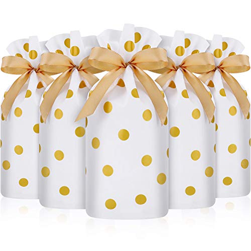 Frienda 30 Piezas Bolsa de Dulces con Cordón, Bolsa de Favores de Plástico Bolsa de Galletas de Cordón para Navidad Boda Cumpleaños Compromiso Fiesta (Impresión de Puntos Lunares Dorados)