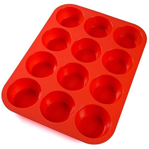 Frmarche Molde Magdalenas Silicona Molde Muffins Rojo para Pasteles Antiadherente Apto para Lavavajillas Y Microondas