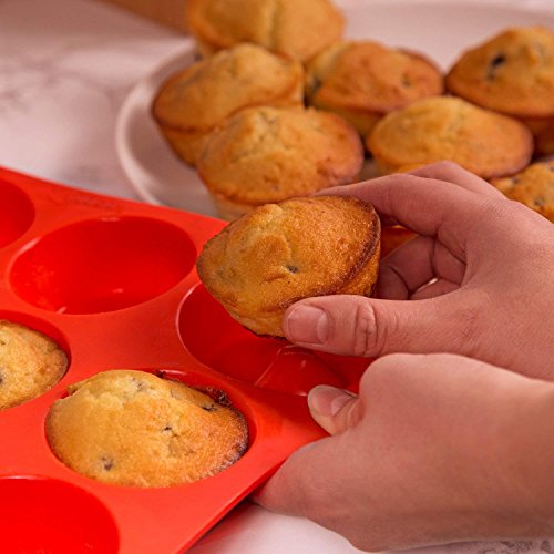 Frmarche Molde Magdalenas Silicona Molde Muffins Rojo para Pasteles Antiadherente Apto para Lavavajillas Y Microondas