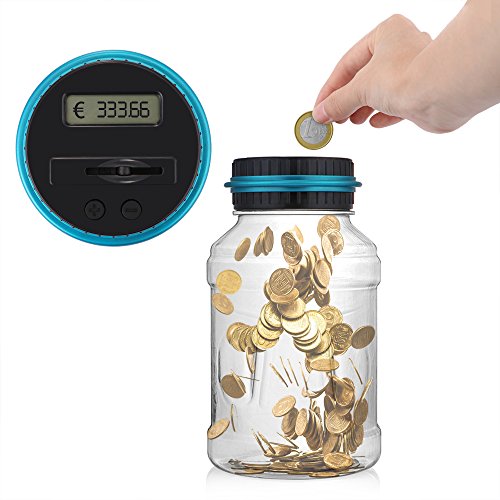 Frontoppy Contador Digital Hucha para EUR, Automático Moneda Contando Caja de Dinero para Niños y Adultos, Banco de Dinero Seguro Moneda de Ahorro de Contenedores de Pantalla LCD y Gran Capacid