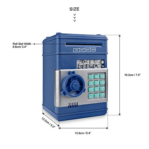 Frontoppy Hucha Contadora, Hucha Electrónica, contraseña, Cerdito, Hucha de Monedas, Juguetes de los Regalos para Niños con Sonido (Cajero automático-Azul)