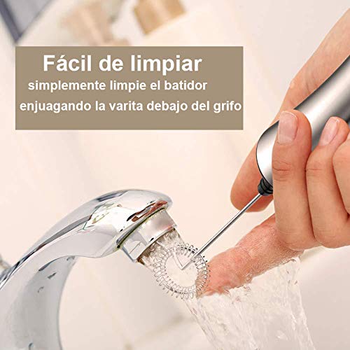 Frother de Leche eléctrica, Fabricante de Espuma de Mano Recargable USB, Espuma de Leche de Primavera Doble con Cabeza de batidor de Globo, Acero Inoxidable 3 velocidades Ajustables