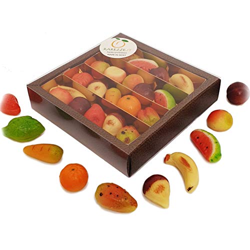 Fruta de pasta de almendra o mazápan, en estuche regalo. RAREZZE: productos típicos, cannoli, pasta de almendra, cassate, de pastelería artesanal siciliana