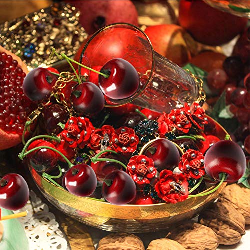 Frutas de Cerezas Artificiales, Cerezas falsas Set de cerezas de Frutas Artificiales para la Decoración de la Mesa Frutera 36 piezas