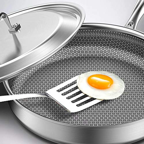 Frying pan Sartén Antiadherente Duradera De Acero Inoxidable 316 Sartén, para Cocina De Inducción, Estufa De Gas Y Estufa Eléctrica De Cerámica, Etc.con Tapa De Acero Inoxidable (Diámetro: 28 Cm)